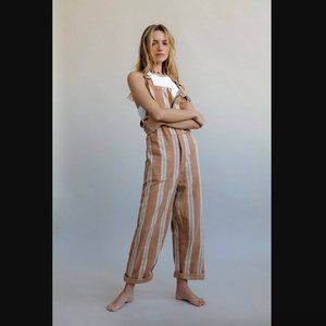Free People Striped Tan and White Jumpsuit